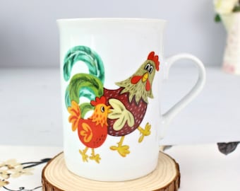 Vintage Rooster Ceramic Mug: Birds Coffee Teacup