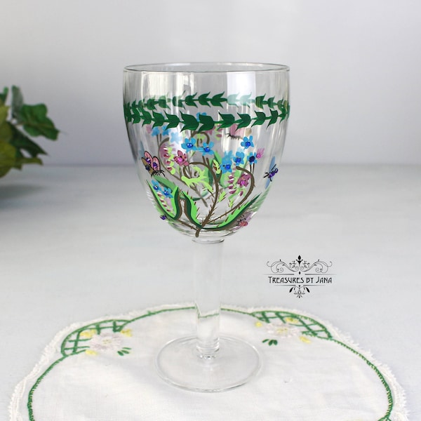 PORTMEIRION Botanical Garden Goblet, Hand Painted, Hand Crafted with Crystals, 18oz Extra Large Water/Iced Tea Crystal Glass, 8” Tall