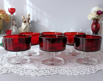 Ruby Red Glasses, LUMINARC France Wide Champagne Goblets, Cavalier Verrerie D'Arques France, Vintage Red Goblets, Vintage Barware, Made