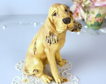 Bloodhound Dog Figurine, Faux Wood Resin Statue Vintage