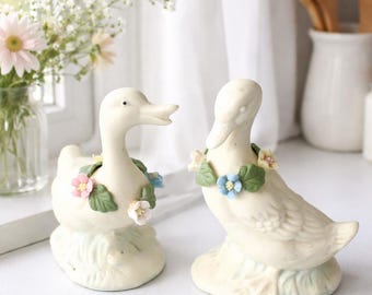 Pato de porcelana con figuras, decoración del hogar, pájaros coleccionables vintage