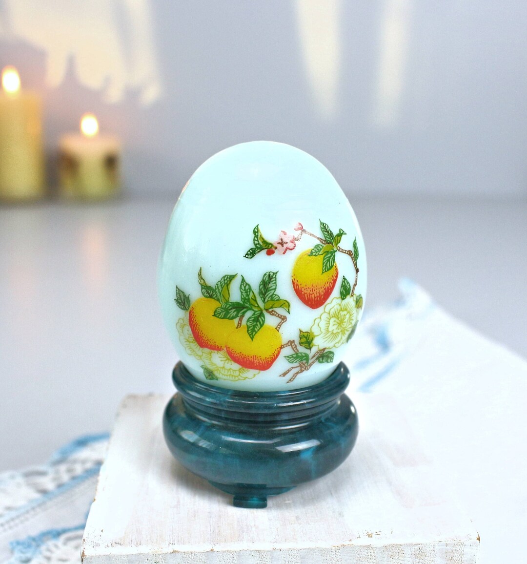 AVON Egg Shaped Perfume Bottle, Empty, Roses Cologne, Floral Milky