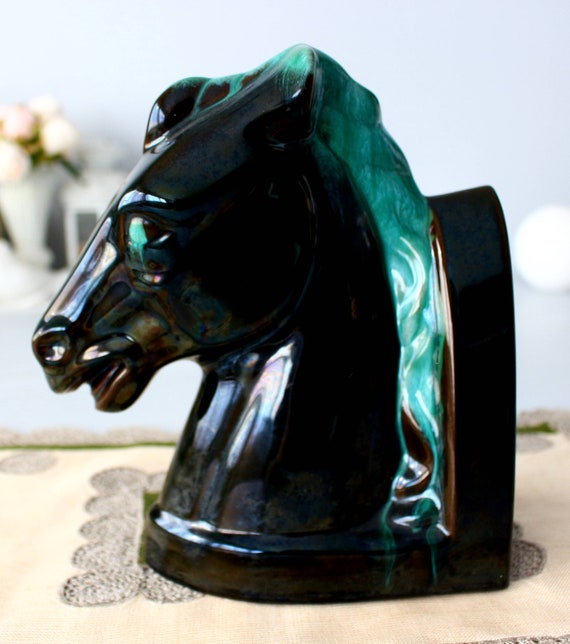 Blue Mountain Pottery Horse Head Bookend, Vintage Retro Glazed