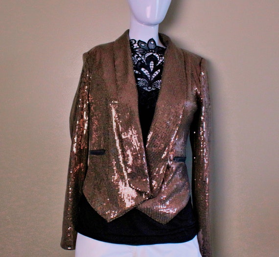 Vintage Sequin Jacket, Handmade Fabric and Faux L… - image 6
