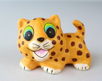 Ceramic Token, Cat Figurine: Vintage Japan Kitten with Brown Spots
