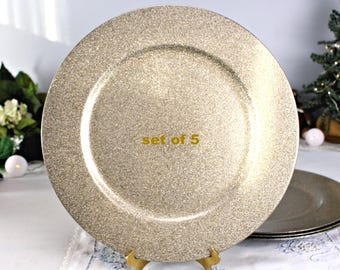 Vintage GOLD MINT CHARGER Plates - Set of 5 Shimmering Plastic Underplates