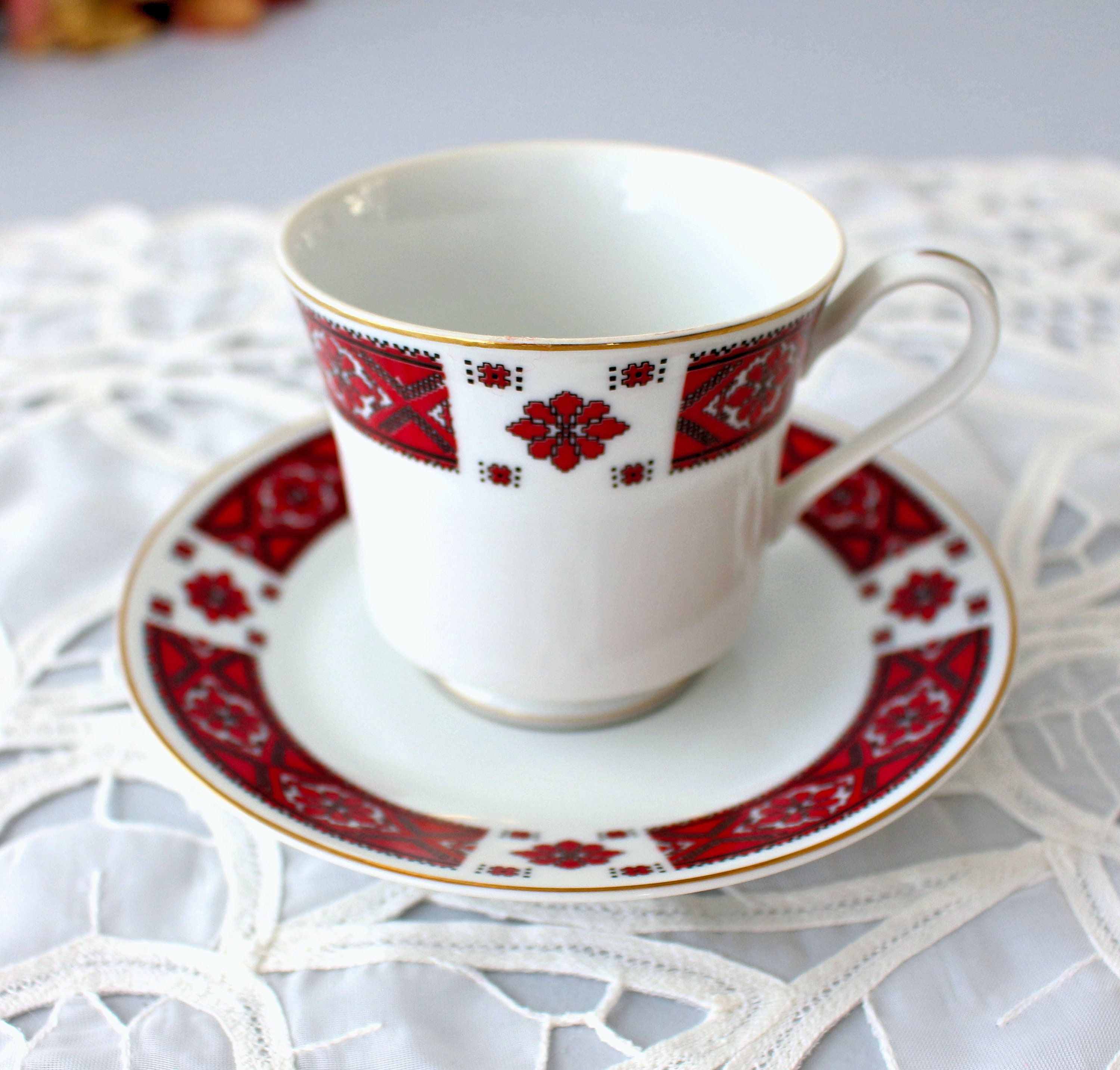 Vintage Tea Cups & Saucers Set of 2 Ukrainian Folk Etsy