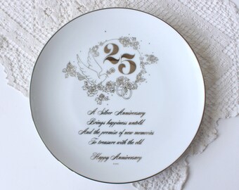 Large Porcelain Doves Cake Plate Gift Anniversary 25th Anniversary Plate Made Japan Saji To Mother and Dad Vintage Fine China Silver