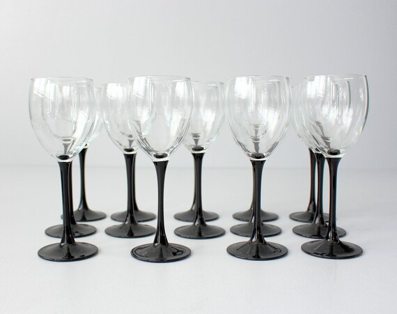 Large Black /& Clear Glasses France Wine Glasses Beautiful Barware Wine Glasses Long Stem Elegant Wine Glasses Vintage Drinkware Retro