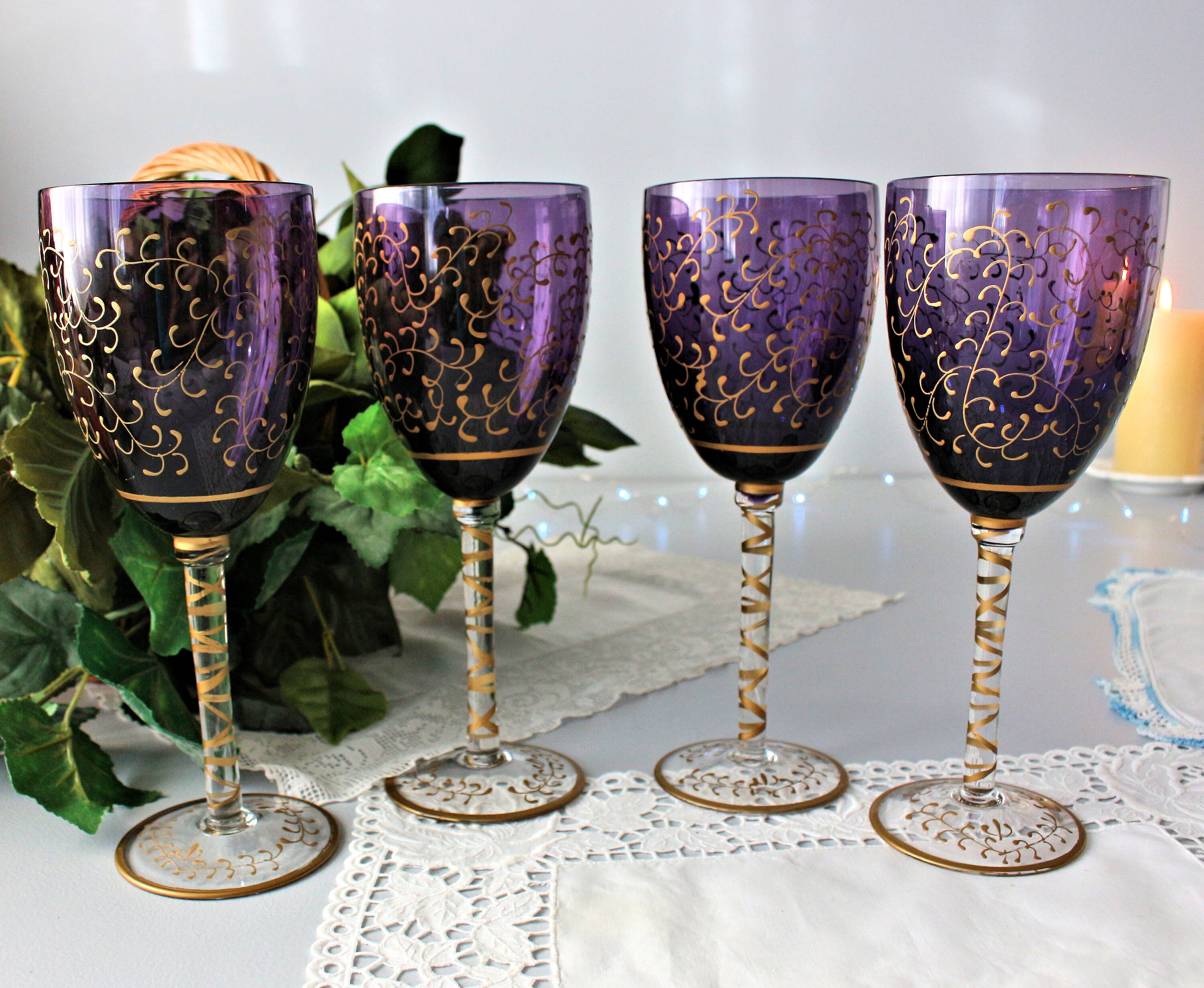 Val Saint Lambert Finest Crystal Large Wine Or Water Goblets in Antique  Wine Glasses, Carafes & Drinking Glasses