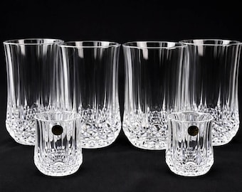 Vintage CHRISTAL D'ARQUE Longchamp 6 Lead Crystal Glasses: Retro Barware Mix