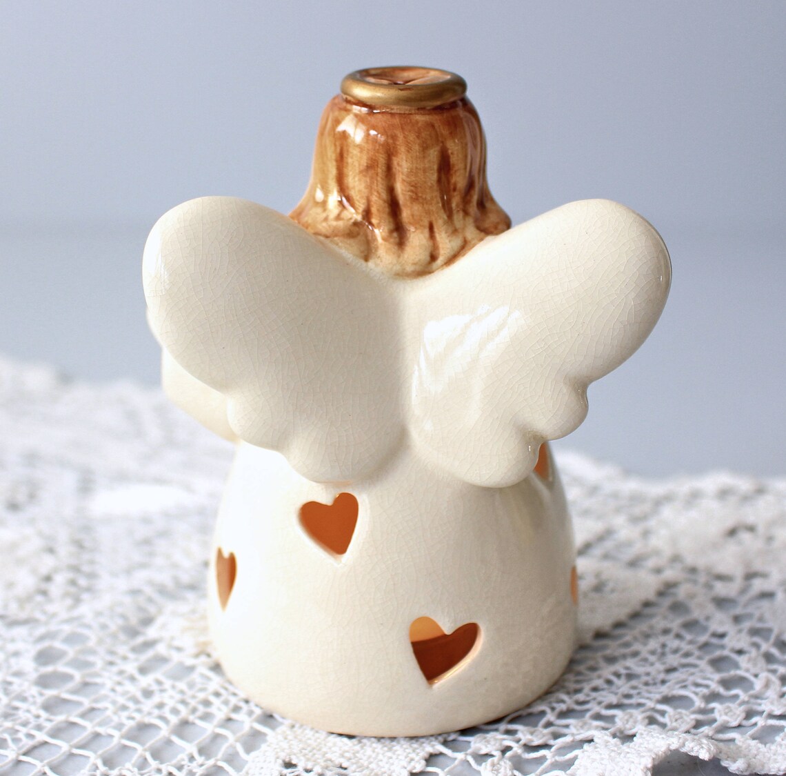 Vintage Angel Candle Holder White Ceramic Angel Figurine Etsy