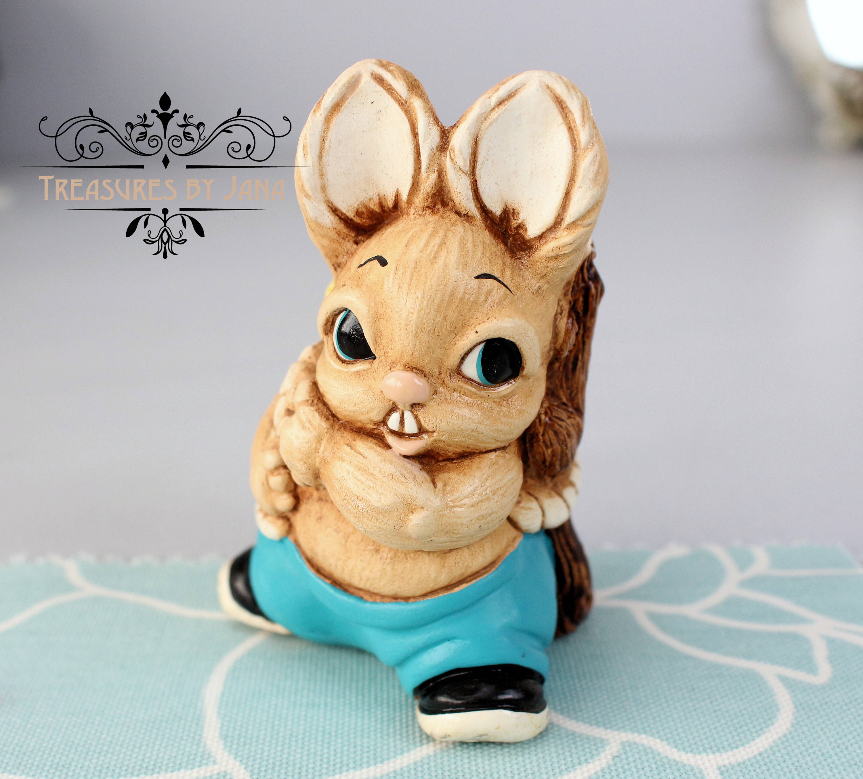 Woodlander 'woody' Rabbit Figurine, Stoneware Collectible, Made in