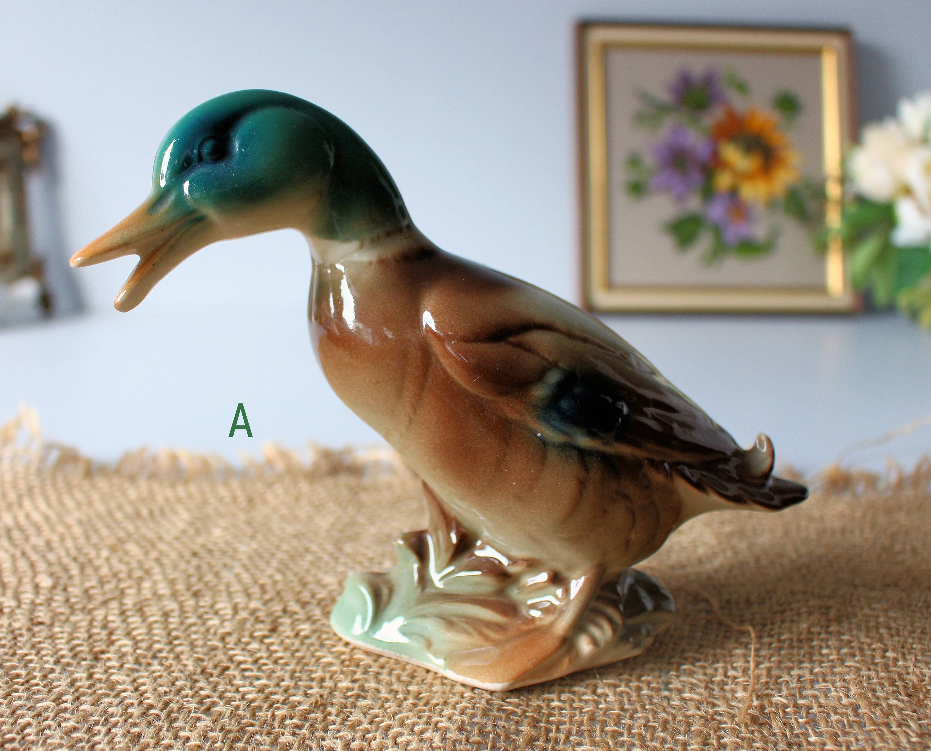 Ceramic Mallard Duck Figurine, 1950s Vintage Decor, Royal Copley