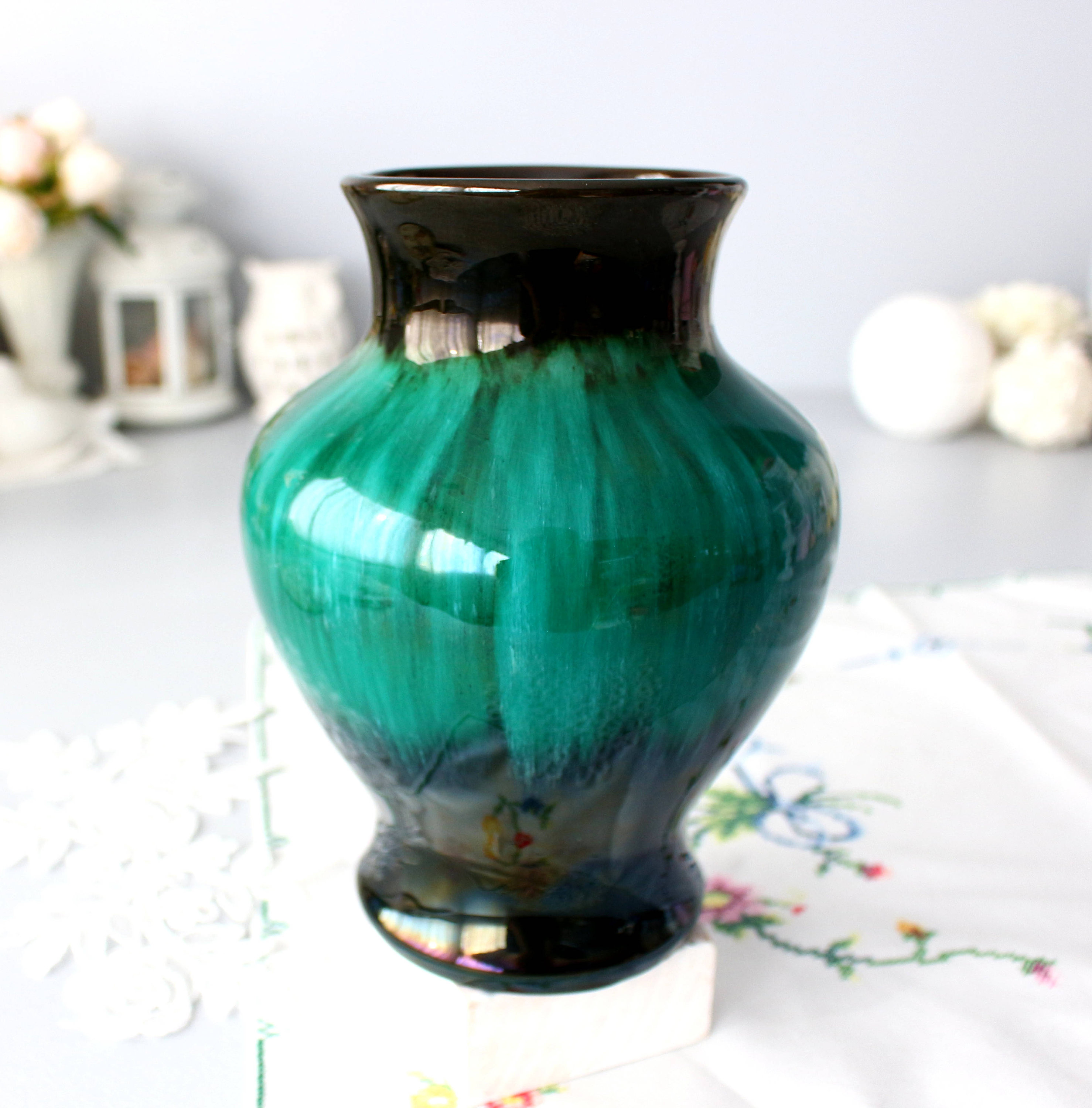 Room Decor Glazed Blue Mountain Pottery Green Ceramic Vases Blue