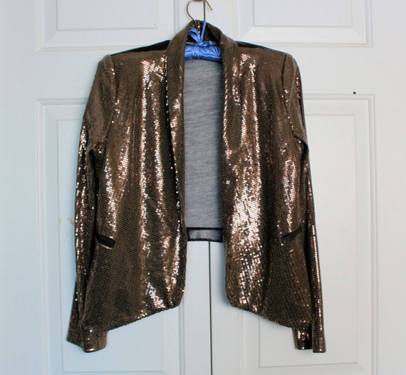 Vintage Sequin Jacket, Handmade Fabric and Faux L… - image 1