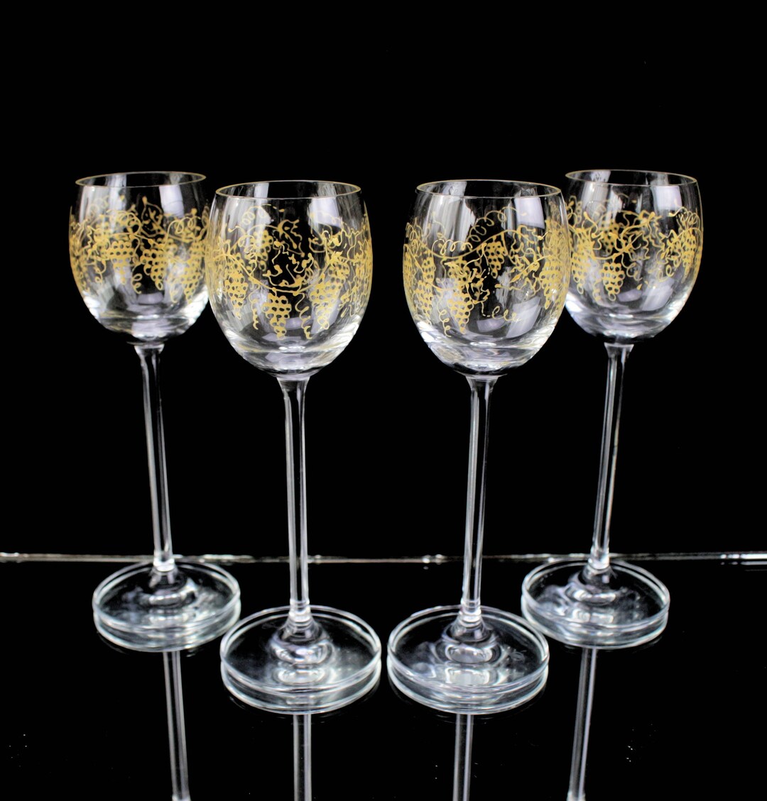 ANTIQUE Shot Glasses, Small Vodka Crystal Glasses, Very Tall Stem