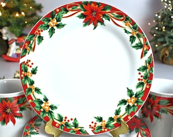 ヴィンテージ ヒイラギの葉 クリスマス セラミックプレート 小さめの