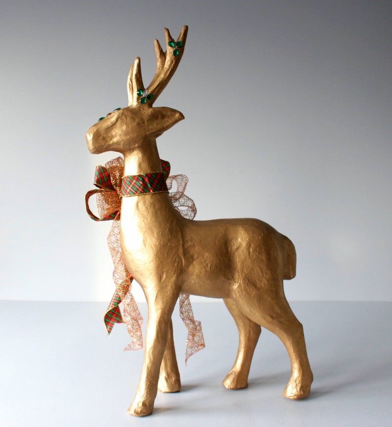 Vintage Reindeer Large Deer Figurine Handmade Paper Mache Etsy
