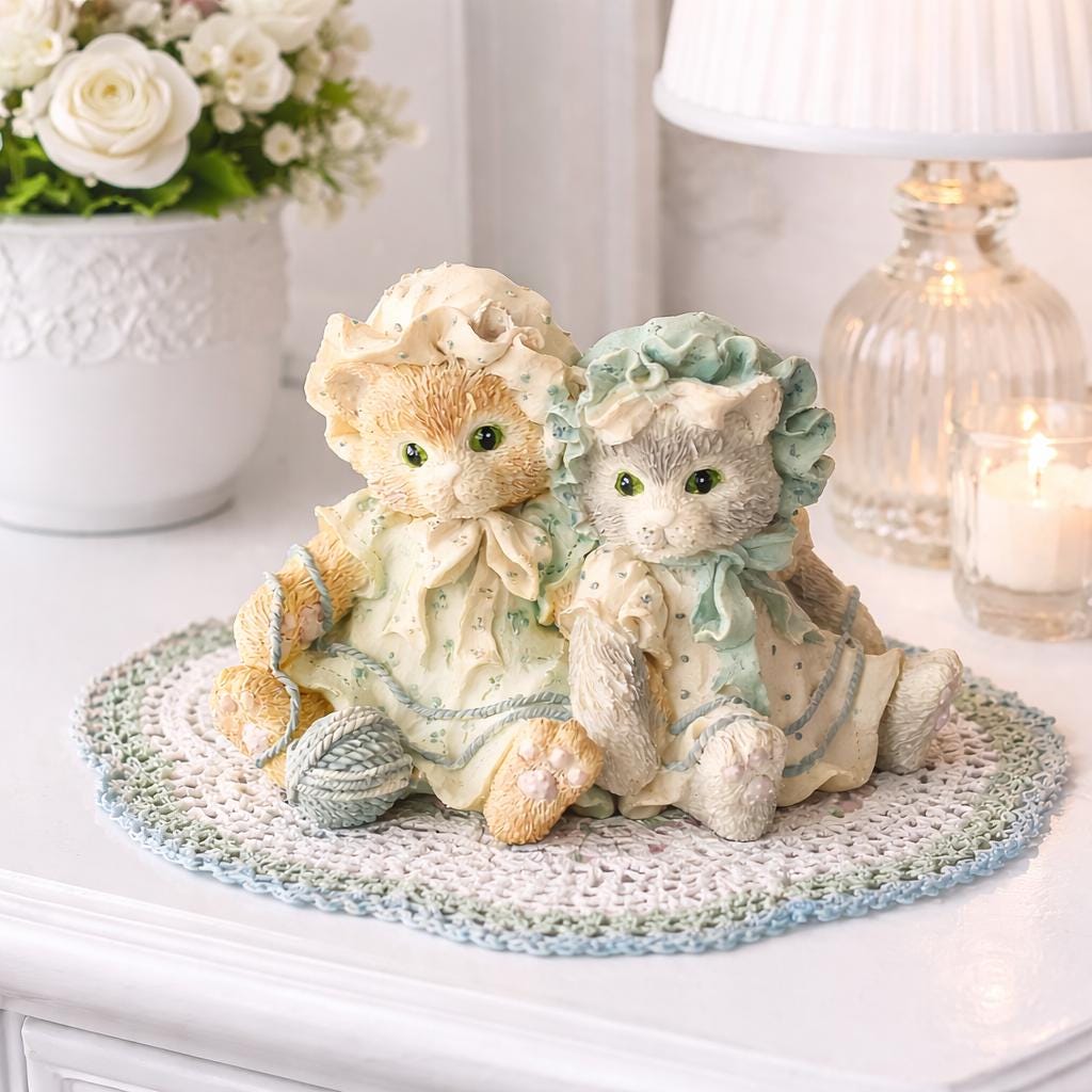 Calico Kittens Resin Figurine: Vintage Enesco Collectible Cat