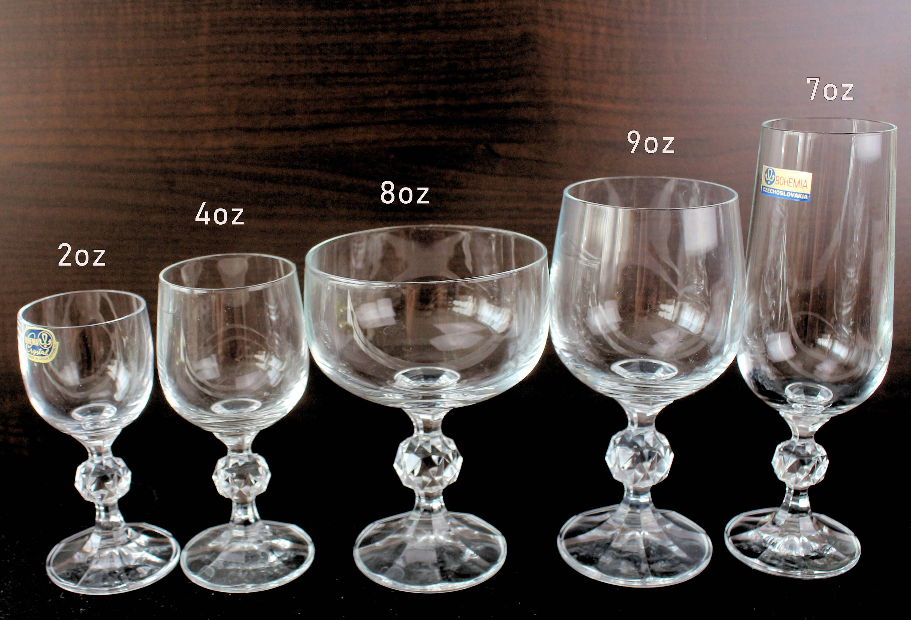 Vintage BOHEMIA Crystal Champagne Flutes: 7oz Claudia Faceted Stem