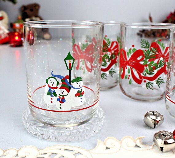 Holiday Glasses LIBBEY Snowman Ribbons Set of 4 Christmas Glasses Vintage Highball Glasses Water Goblets Juice Tumblers Whiskey W Ice Etsy