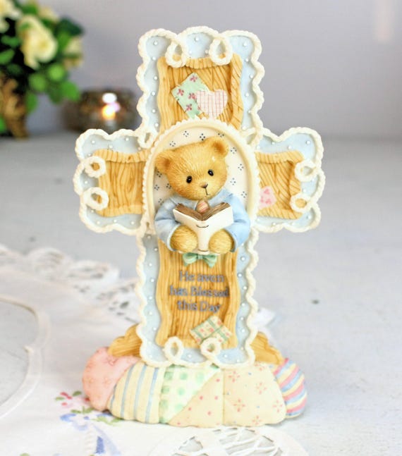 Vintage CHERISHED TEDDIES Cross 'heaven Has Blessed This Day' 1997