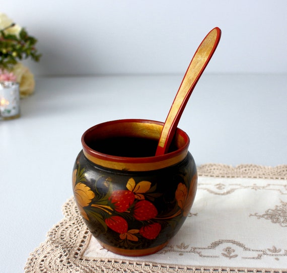 ホフロマの木製ボウルとスプーン：手描きの民芸品、1960年代 - Etsy 日本