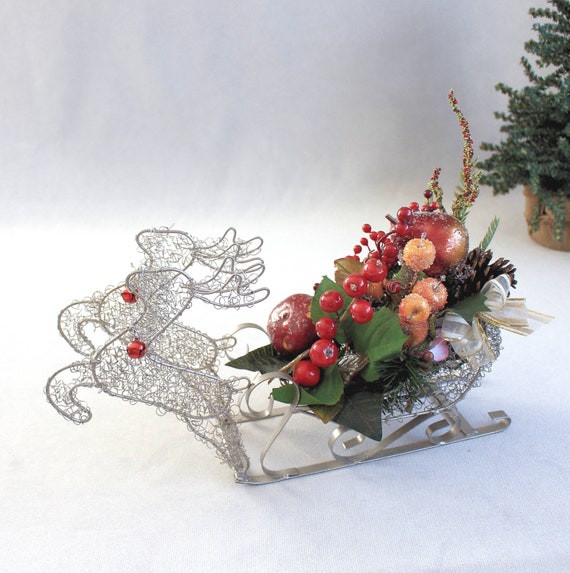 Reindeer Sleigh Christmas Decoration Silver Reindeer Flower Etsy