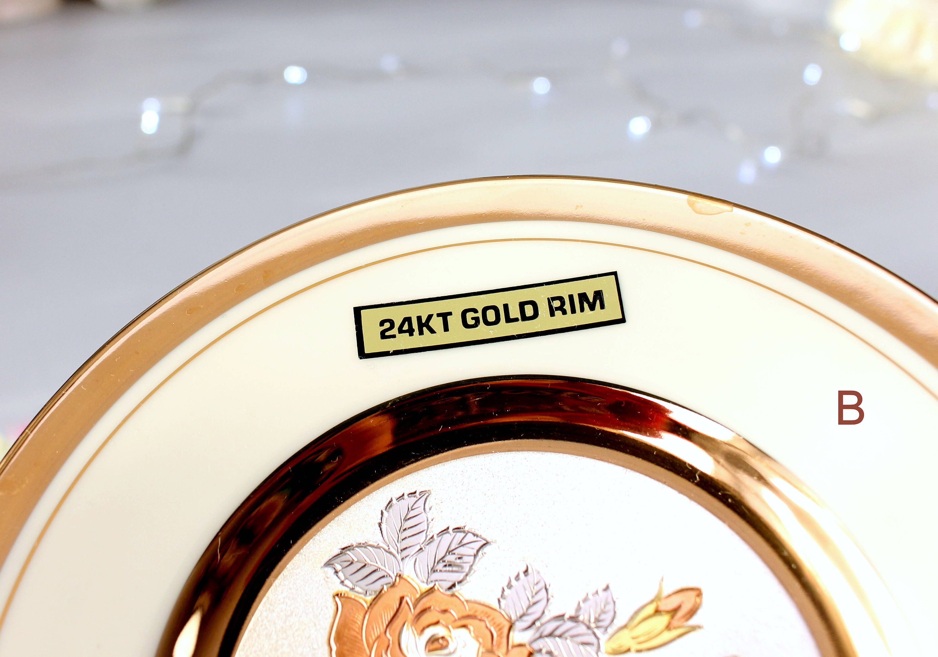 THE ART of CHOKIN Plate, 24KT Gold, Roses, Happy Birthday, Japan
