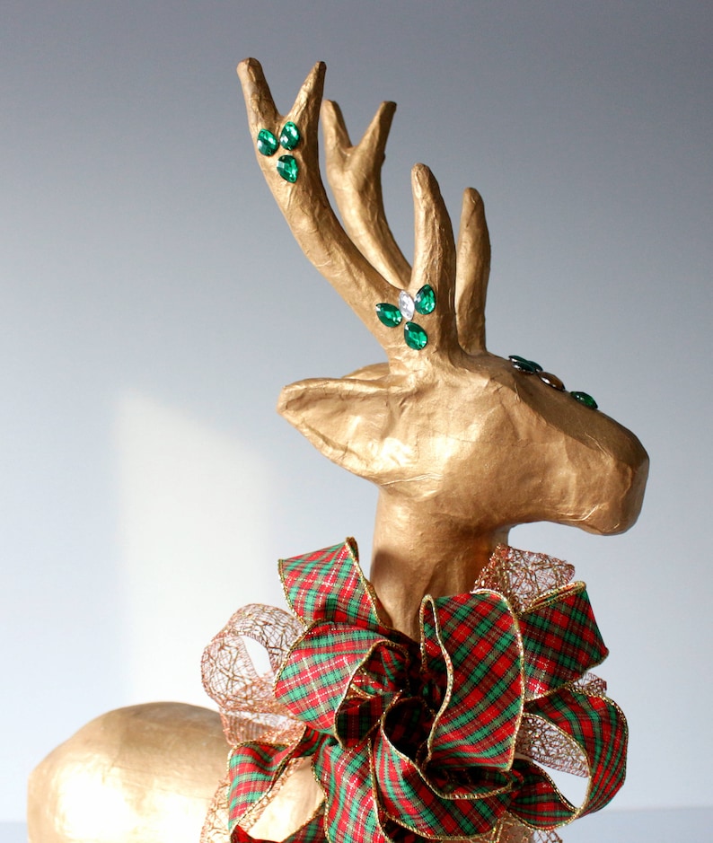 Vintage Reindeer Large Deer Figurine Handmade Paper Mache Etsy