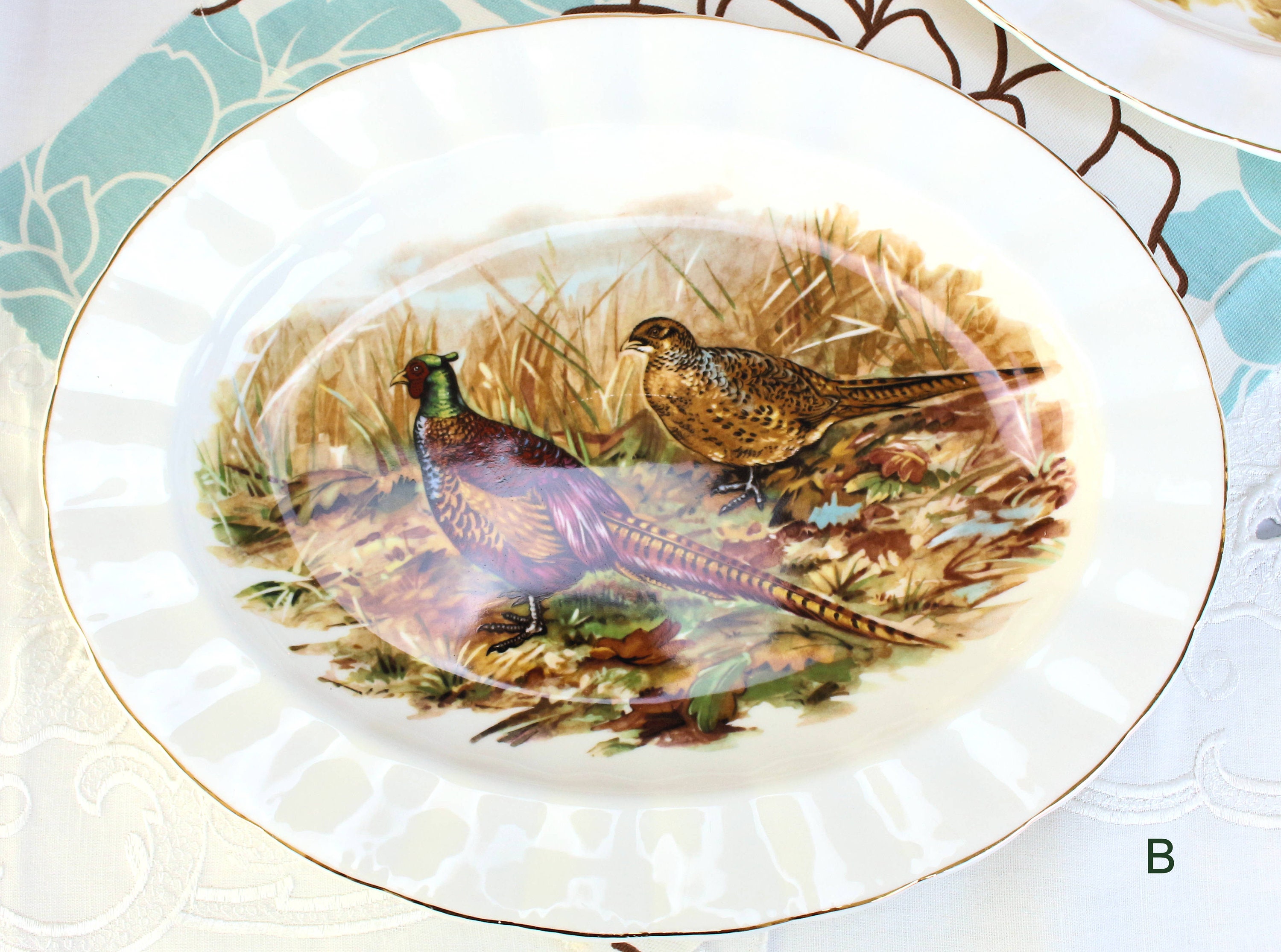 Vintage Pheasant Platter, LIVERPOOL ROAD Bone China Oval Serving 