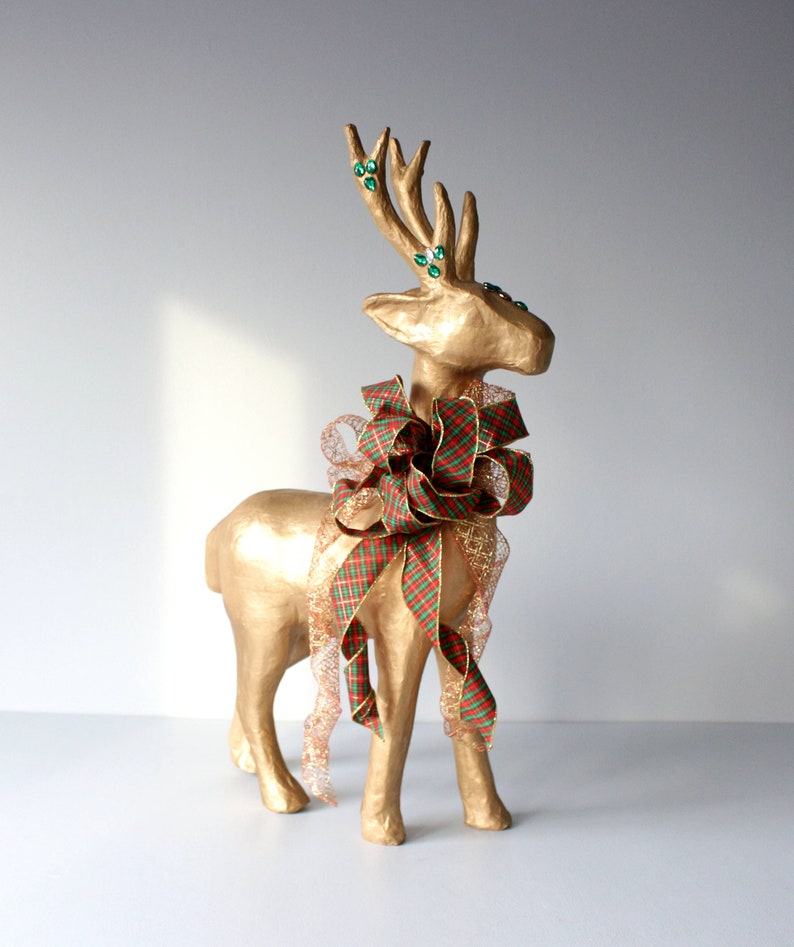 Vintage Reindeer Large Deer Figurine Handmade Paper Mache Etsy