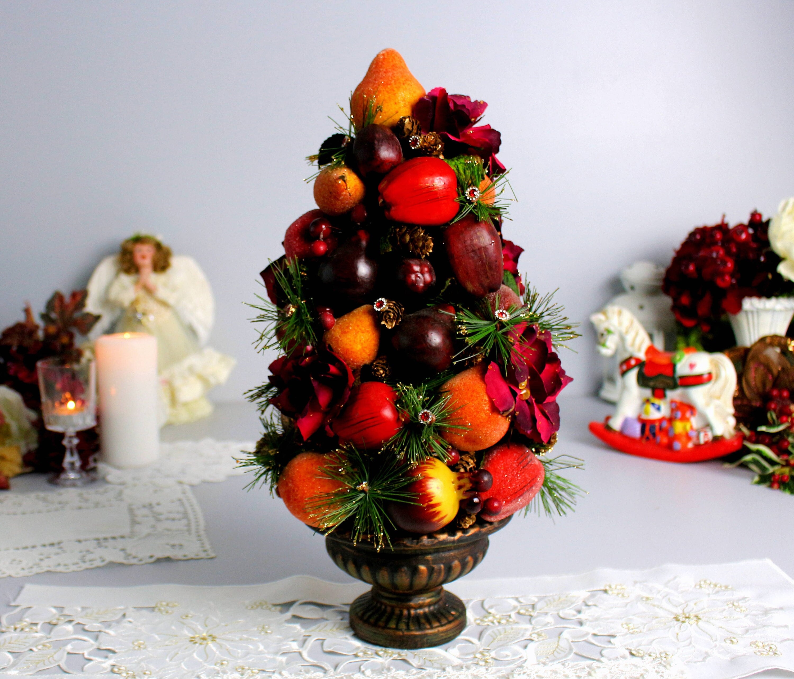 人工クリスマスセンターピース クリスマス卓上装飾 キャンドルホルダー