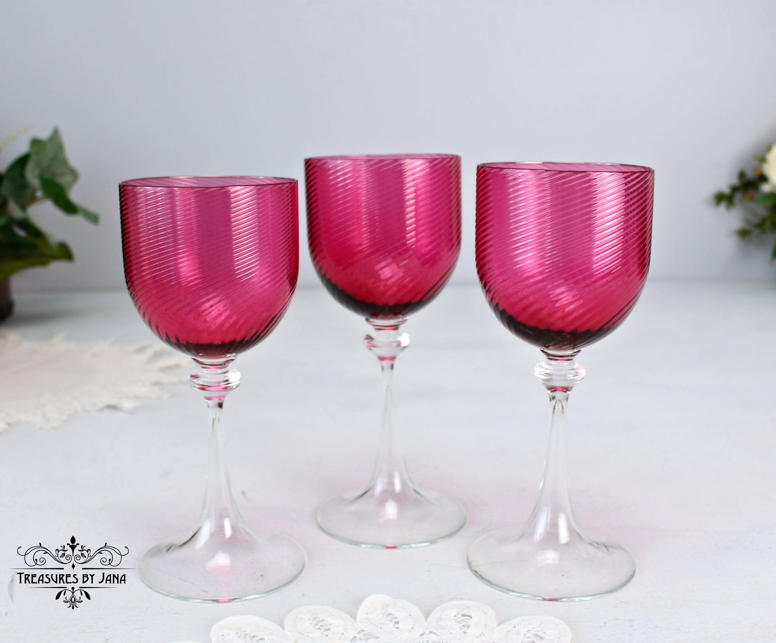 MURANO NASON MORETTI Cranberry 3 Wine Glasses, Vintage