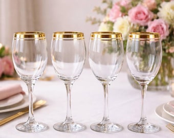 GURALLAR Turkey Germany Wine Glasses, 24Kt Gold Rim, Set of 4 Vintage