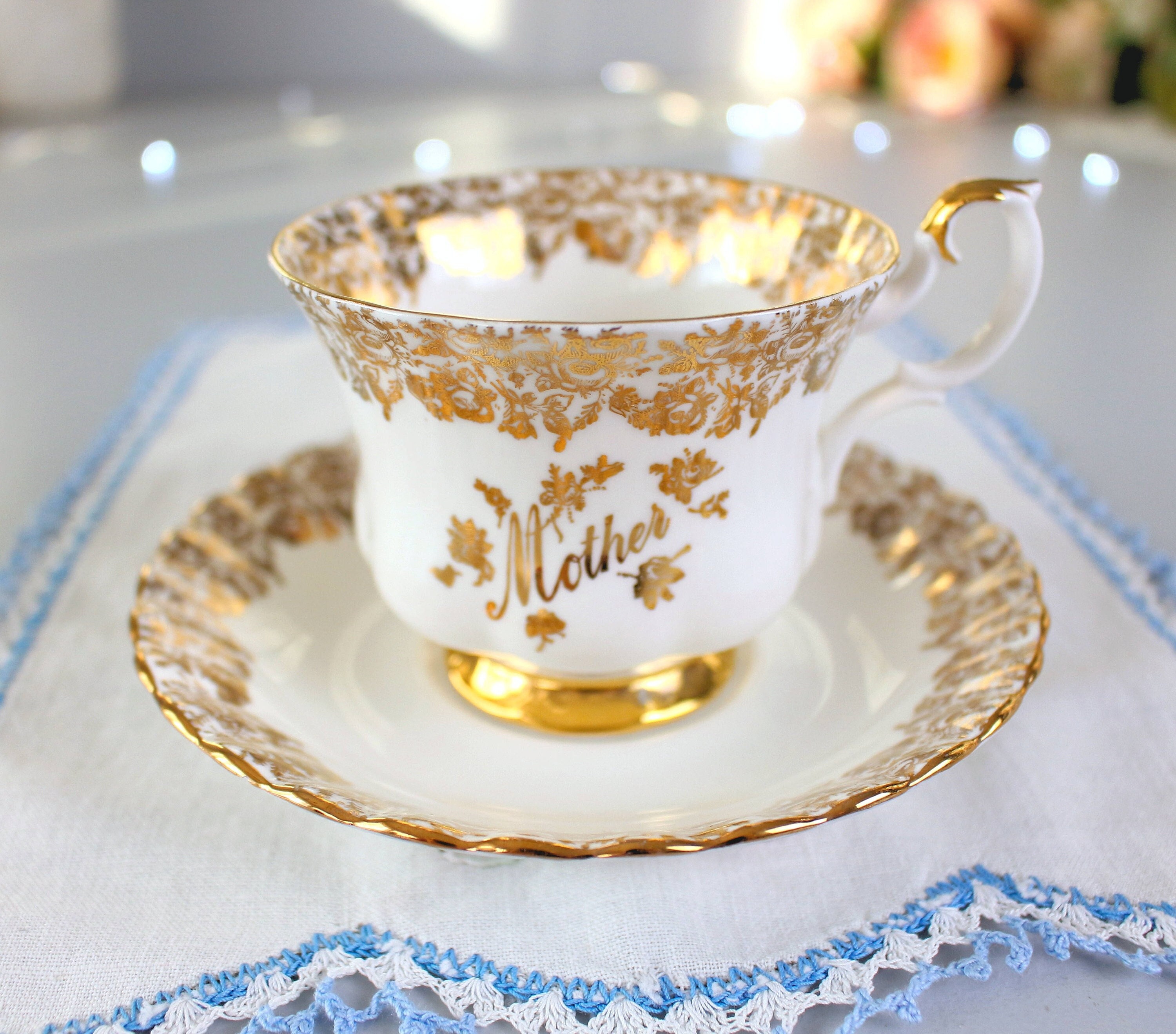 Mother by Royal Albert Tea Cup and Saucer, Antique Tea Cups Vintage,  English Bone China Cups, Gold Cups, Mothers Day Tea Cup