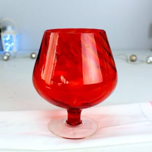 Copa EMPOLI color rojo rubí: copa de brandy con globo óptico vintage, portavelas, Italia