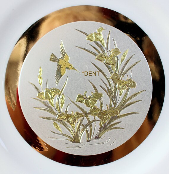 THE ART of CHOKIN Plate, Bird & Flowers, 24KT Gold, Samurai Art