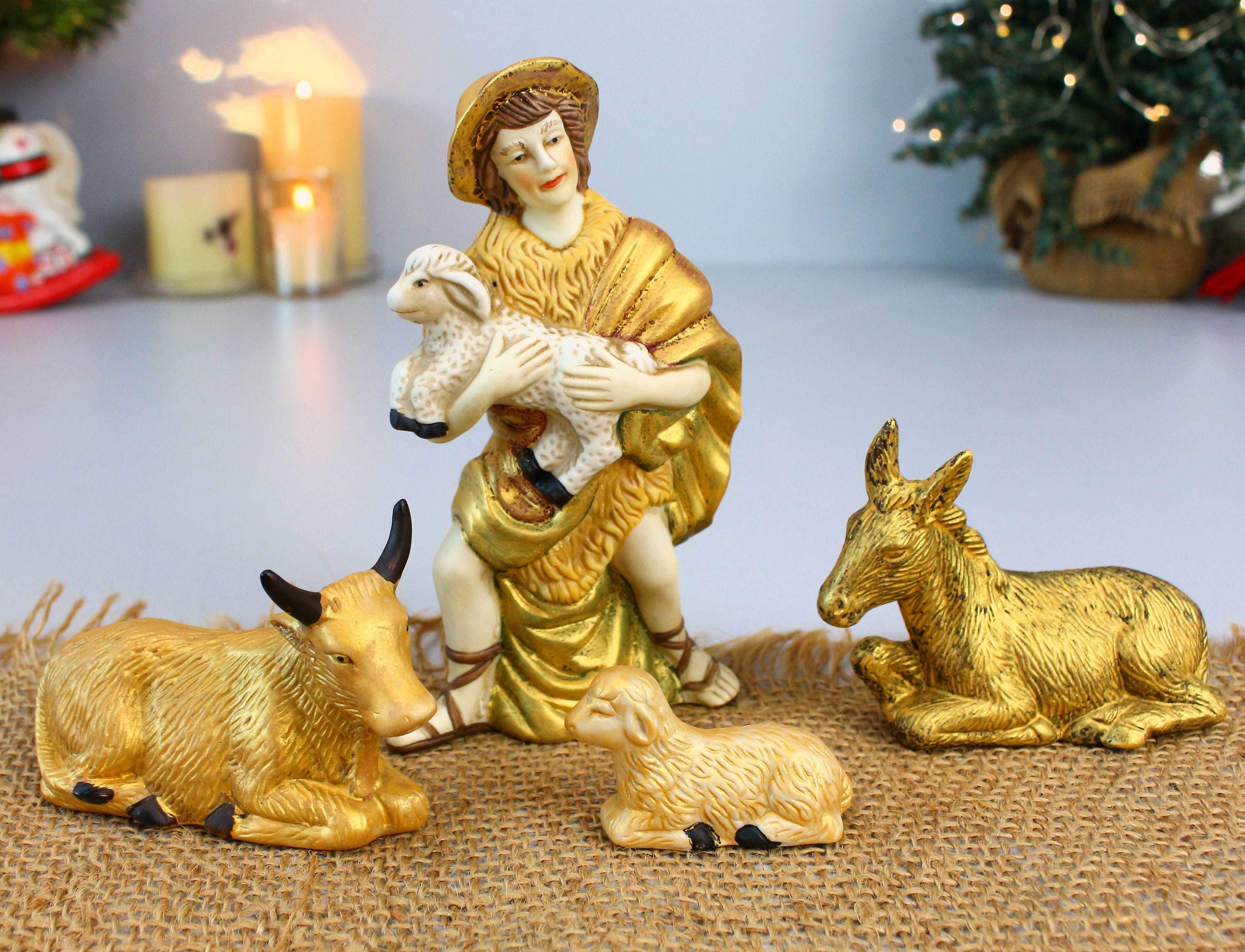 陶器製キリスト降誕セット：手描きのヴィンテージクリスマスフィギュア