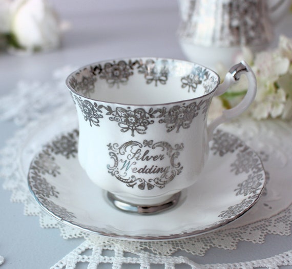 PARAGON Silver Wedding Teacup Saucer 25th Anniversary Vintage