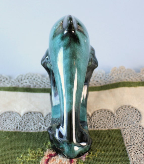 Blue Mountain Pottery Dolphin Statue, Green Glazed Canadian