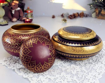 Vintage TCHIBO GERMANY Red/Gold & Blue Gold Round Coffee Tins 1960s