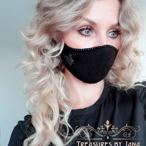 Fancy Face Mask, Rave Gray & Black, Metal Rhinestones Chains, Stitched ...