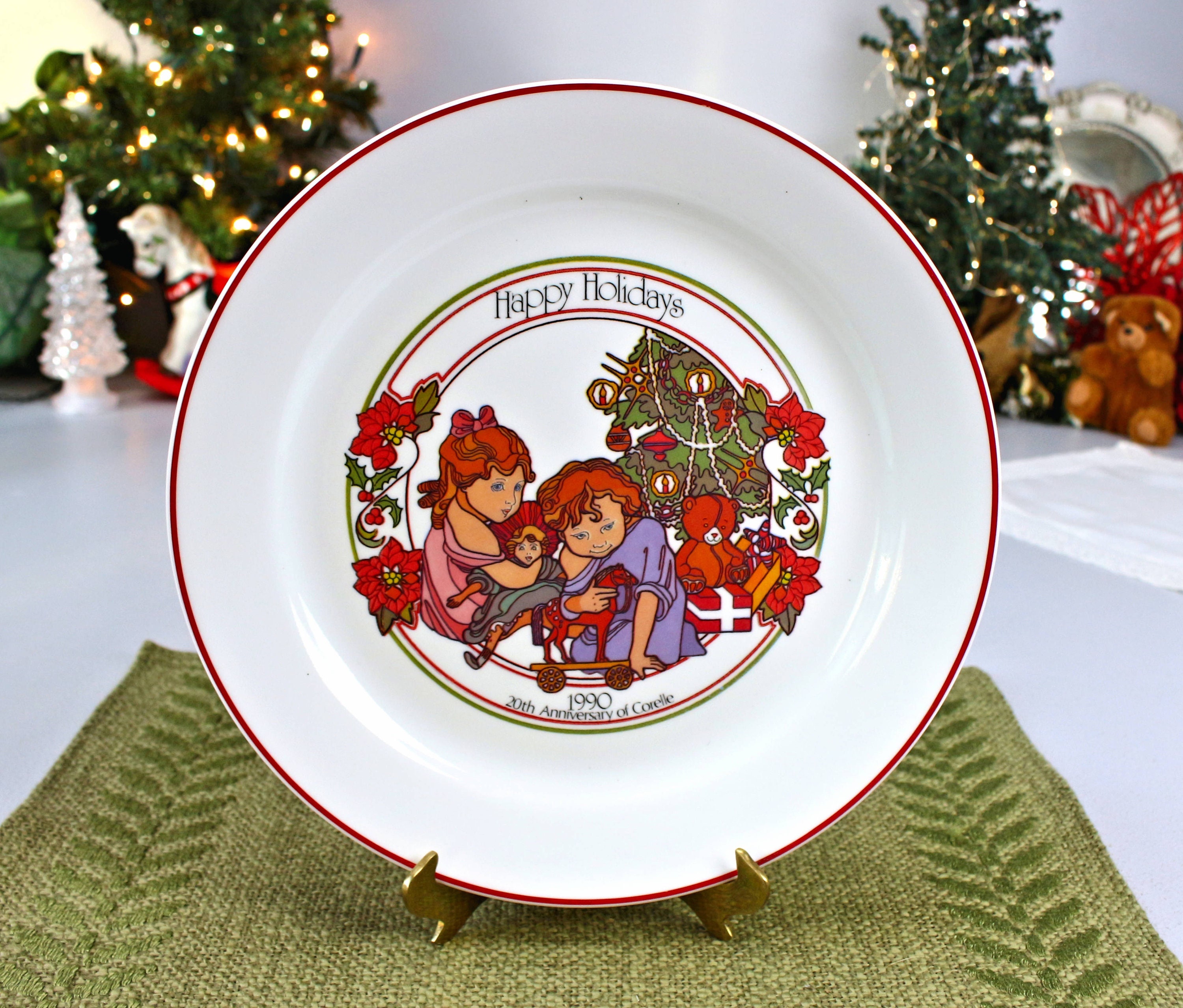 CORELLE 1990 Vintage Plate Happy Holidays Dinner Christmas Plate Excellent Large Kids With Gifts White Smooth Anniversary Birthday Etsy