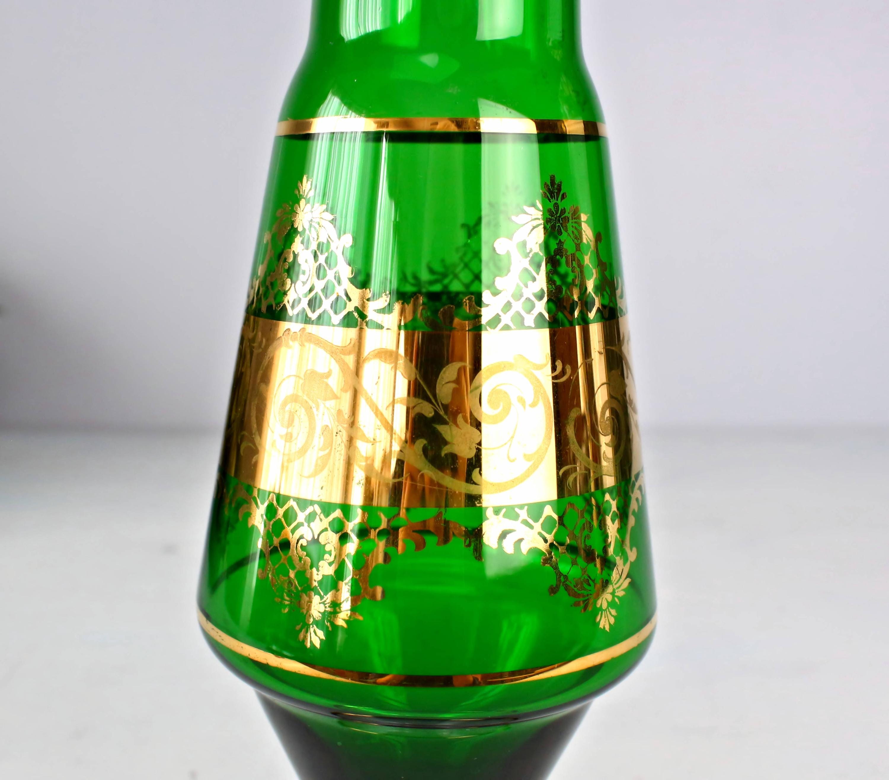 ヴィンテージ ベネチアン エメラルドグリーン カラフェ＆ワイングラス