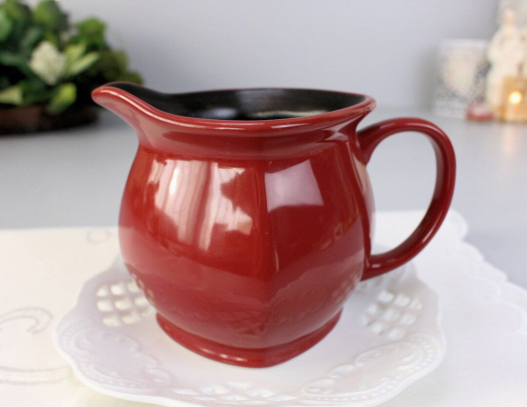 CORELLE Large Creamer, Dark Burgundy Red Jar, Coordinates Vessel