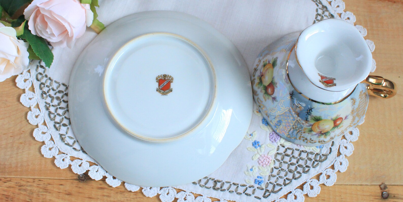 Shafford Lusterware Blue White Fruits Teacup and | Etsy
