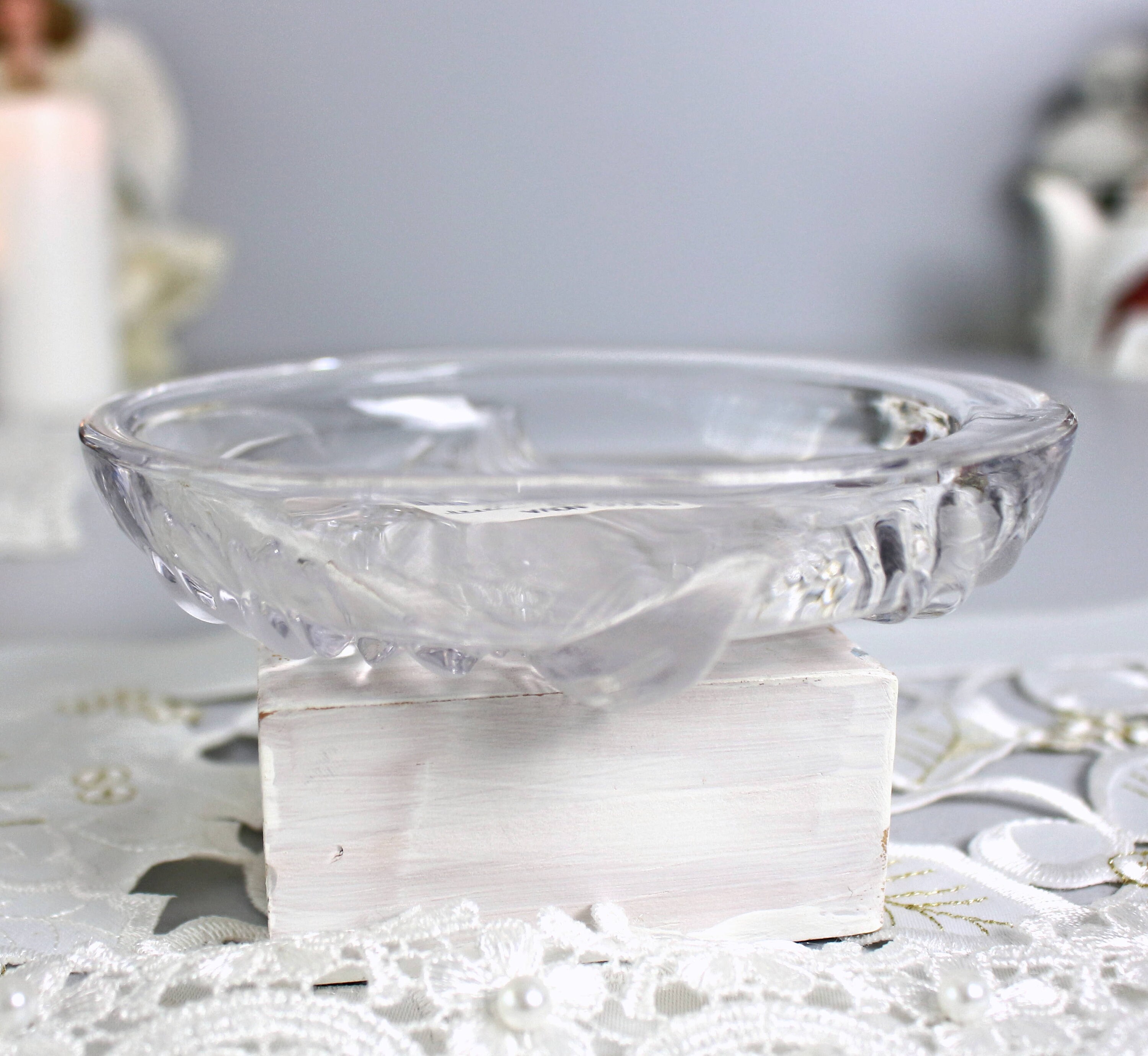 STUDIO NOVA Crystal Candy Dish: Embossed French Iris Plate, Japan