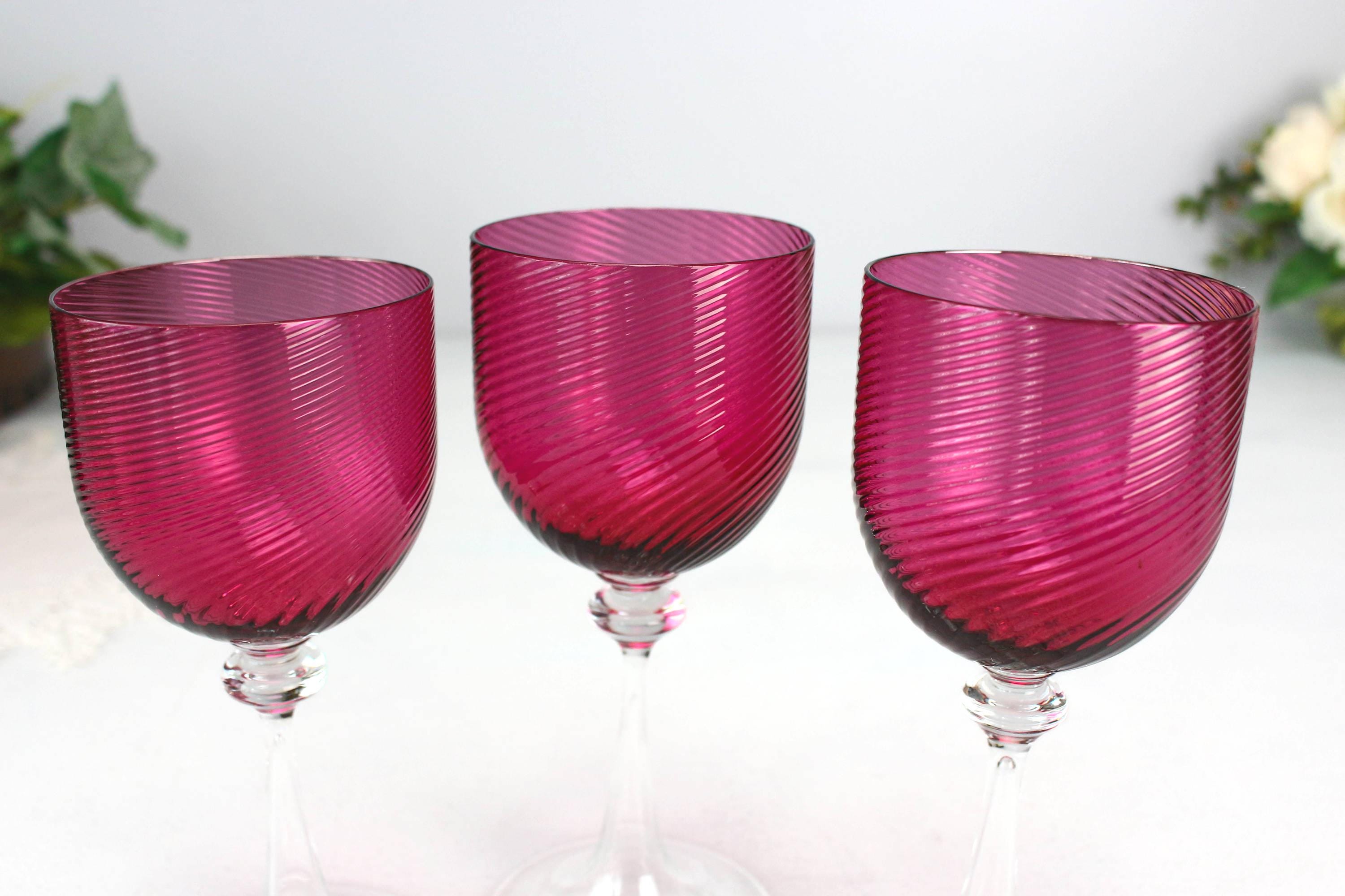 MURANO NASON MORETTI Cranberry Wine Glasses: Twisted Stem